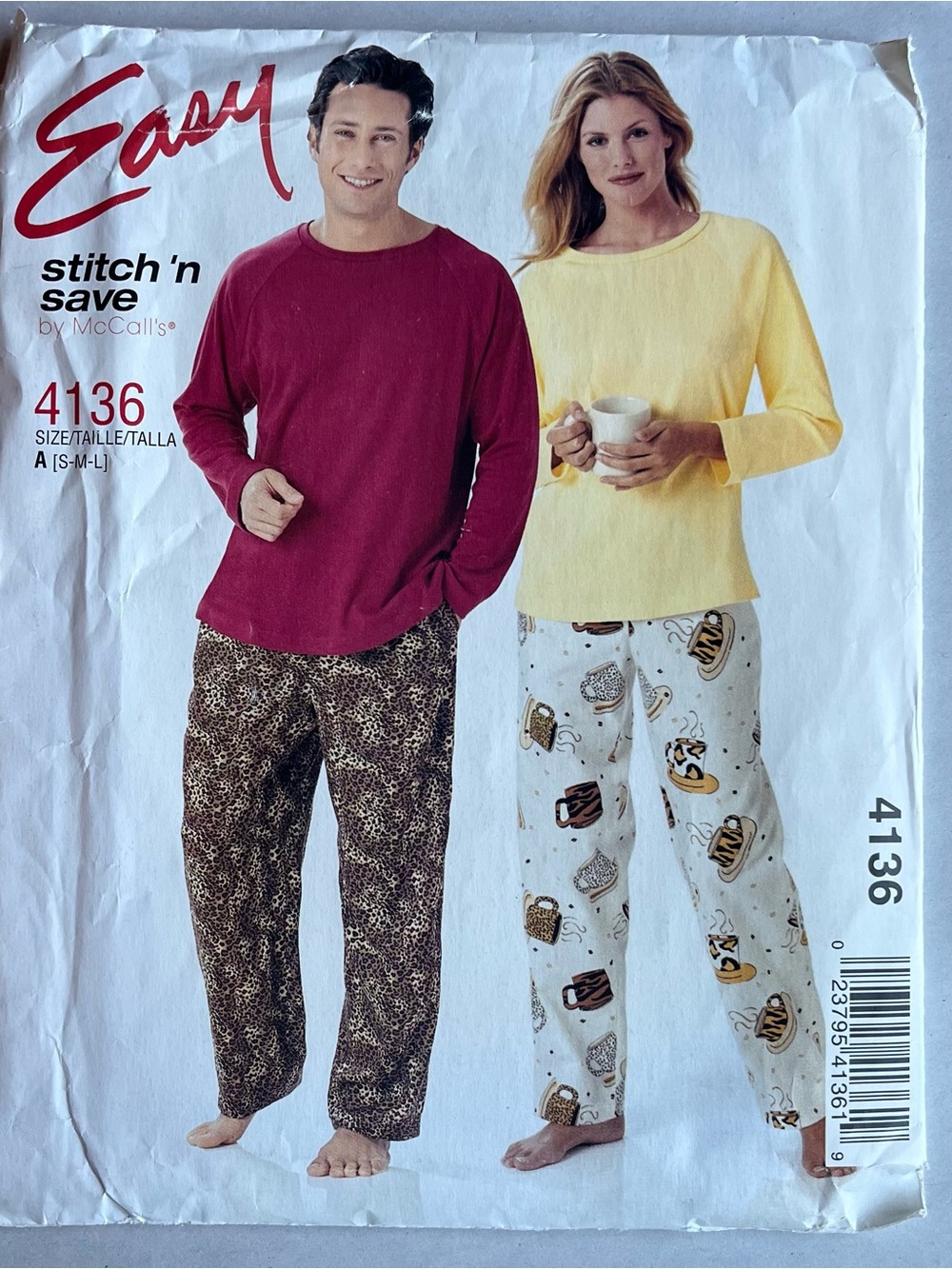 McCall's4136 Misses Mens Teen Boys Top & Pull On Pants Size:S,M,L Sewing Pattern